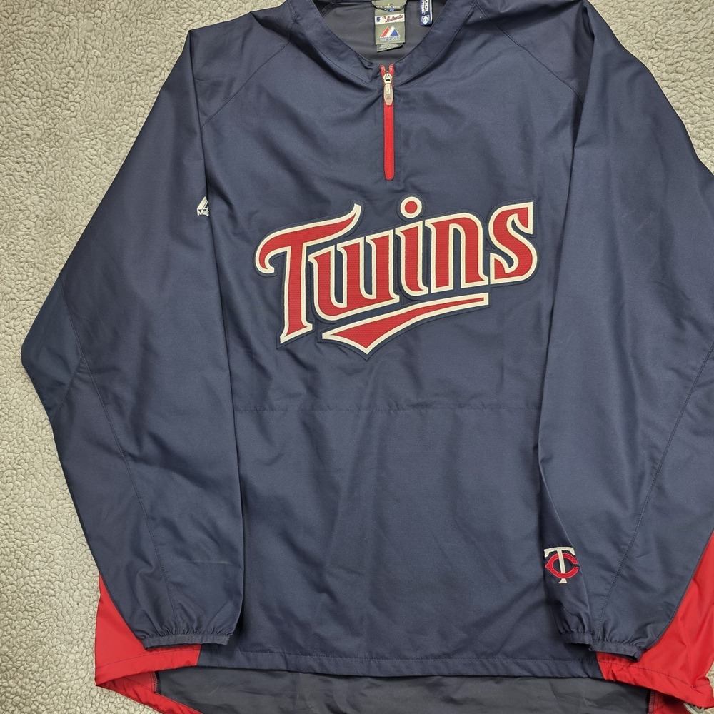 Vtg Majestic Minnesota Twins Dugout Jacket MLB 1/4 Zip Pullover Windbreaker 2XL‎ - Picture 6 of 9